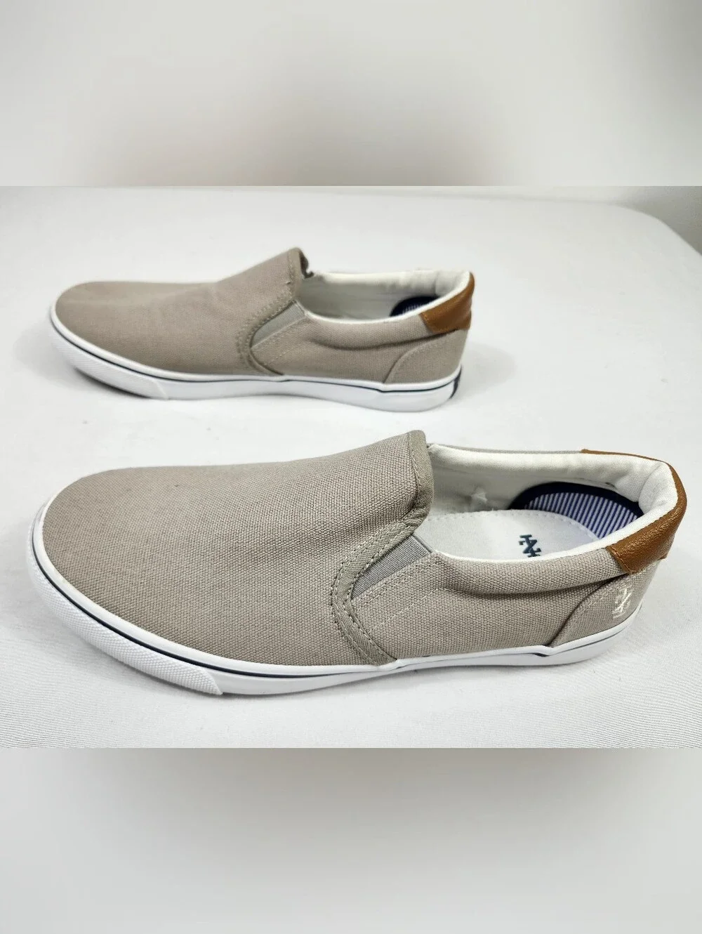 IZOD Tilsbury Men's Slip-On Canvas Sneakers Boat Deck Shoes in Light Taupe
